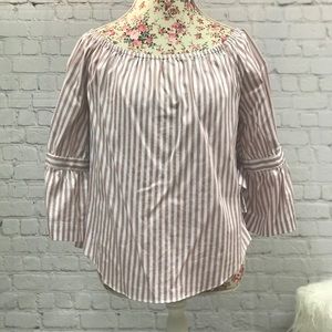 New York & Co Striped Tie Sleeve Blouse Size M